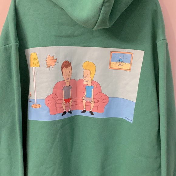 H&M bra is and butt-head green regular fit sweatshirt hoodie kangaroo pocket - Picture 6 of 14